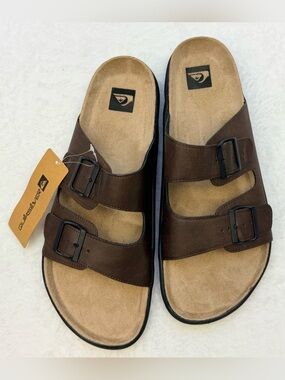 Quiksilver Men's Brown Double-Buckle Slide Sandals with Black Buckles